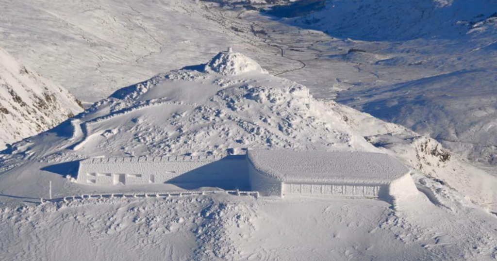 Snowdon summit blanketed in snow