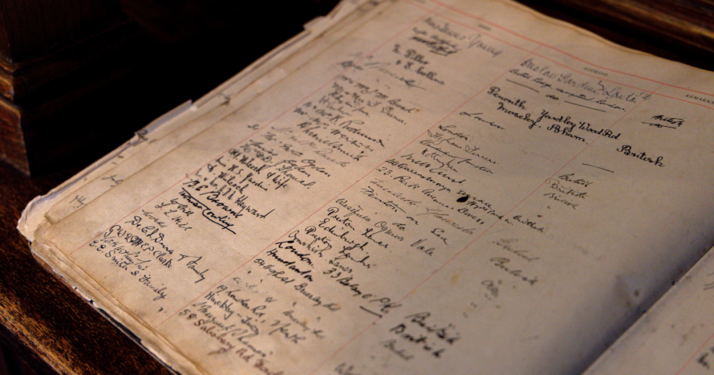 One of the original visitor books at the railway